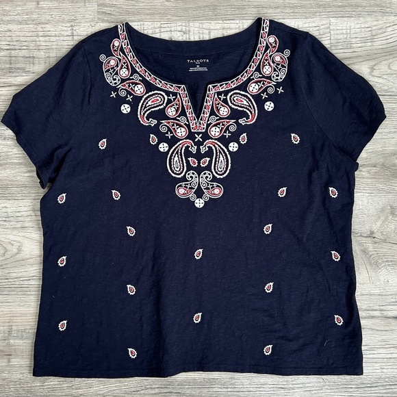 Talbots Navy Embroidered Split Neck Knit Top Sz 3X - Picture 1 of 9